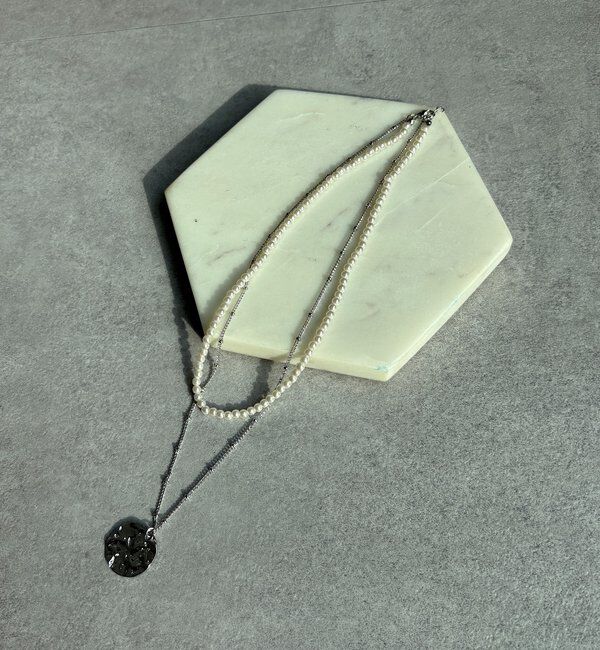  「パール&times;メタルプレートレイヤードネックレス」|ネックレス|