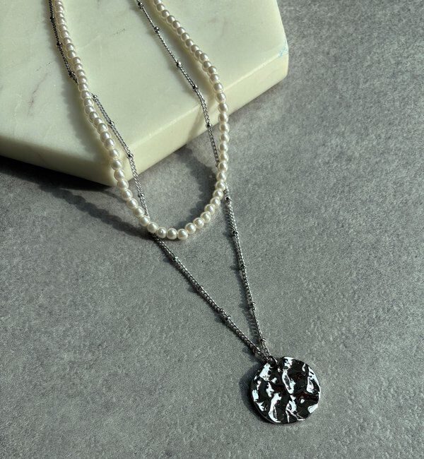  「パール&times;メタルプレートレイヤードネックレス」|ネックレス|