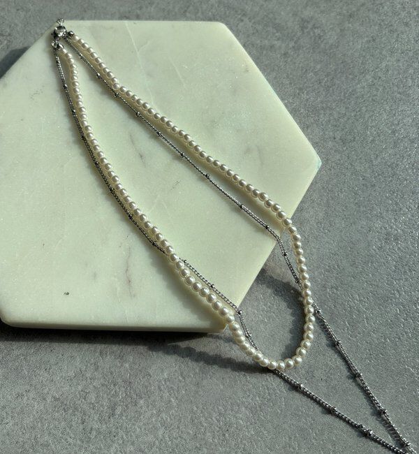  「パール&times;メタルプレートレイヤードネックレス」|ネックレス|