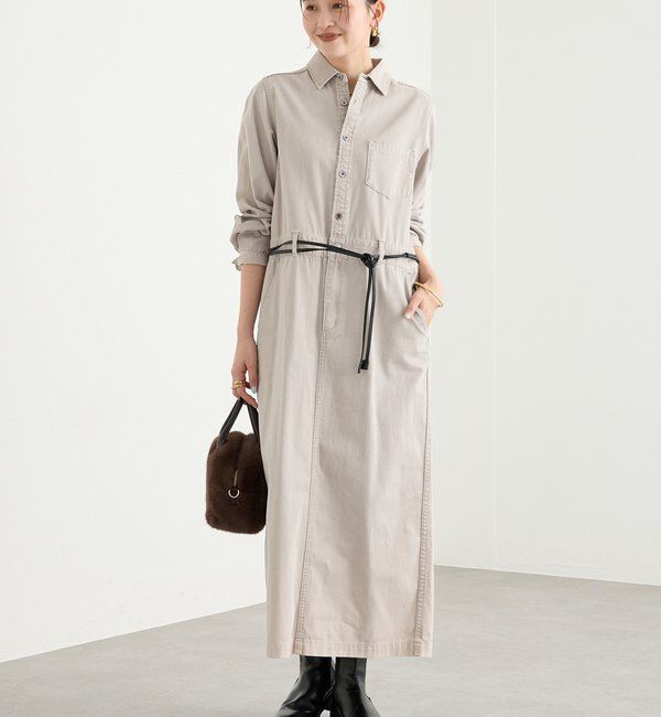  「【MONN&times;Yoshiiiiii】デニムシャツワンピース」|ワンピース|ライトグレー