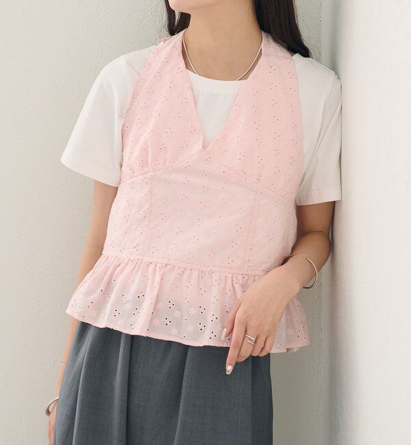 「コットン刺繍ホルターネック」|シャツ・ブラウス|ピンク
