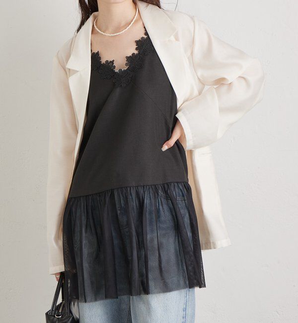  「裾チュールキャミチュニック」|シャツ・ブラウス|ブラック