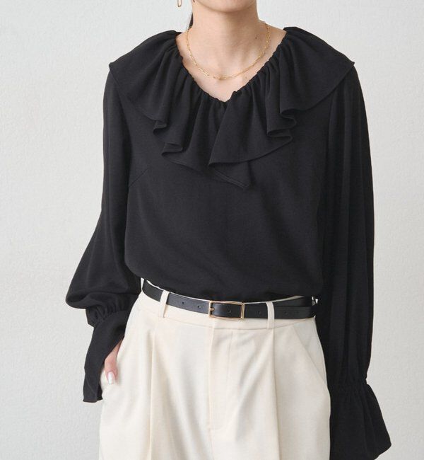  「ジョーゼットフリルブラウス」|シャツ・ブラウス|ブラック