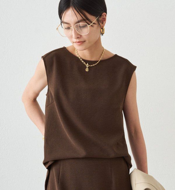  「ダブルジョーゼットノースリブラウス」|シャツ・ブラウス|ブラウン