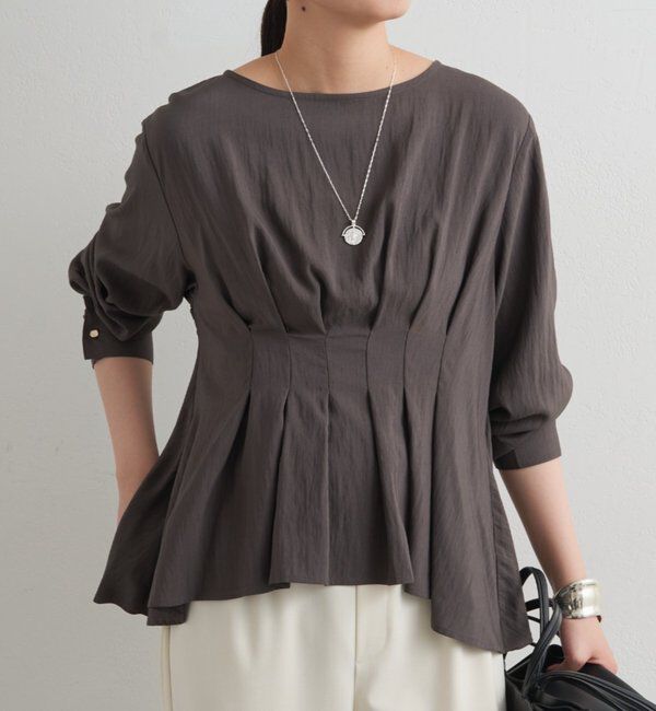  「Aラインペプラムブラウス」|シャツ・ブラウス|チャコールグレー