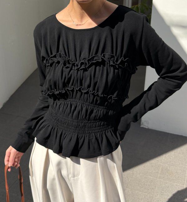  「【体感＋4℃】ベアシャーリング裏起毛トップス」|Tシャツ・カットソー|ブラック