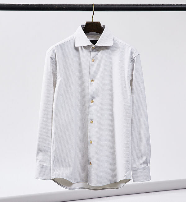 ABAHOUSE「【FLEX SHIRTS / Dry Moment使用】シャークスキン柄 長袖シ」|シャツ・ブラウス|オフホワイト