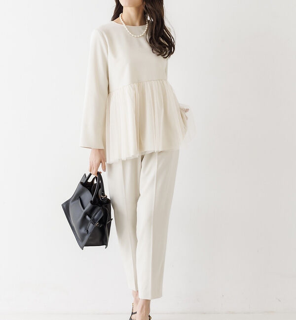 abahouse mavie「【エニデイカセット】チュールブラウス＆テーパードパンツ」|シャツ・ブラウス|アイボリー