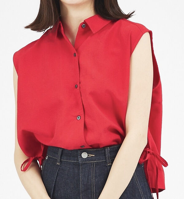 abahouse mavie「【セットアップ対応】レーヨンリネンノースリーブシャツ」|シャツ・ブラウス|レッド