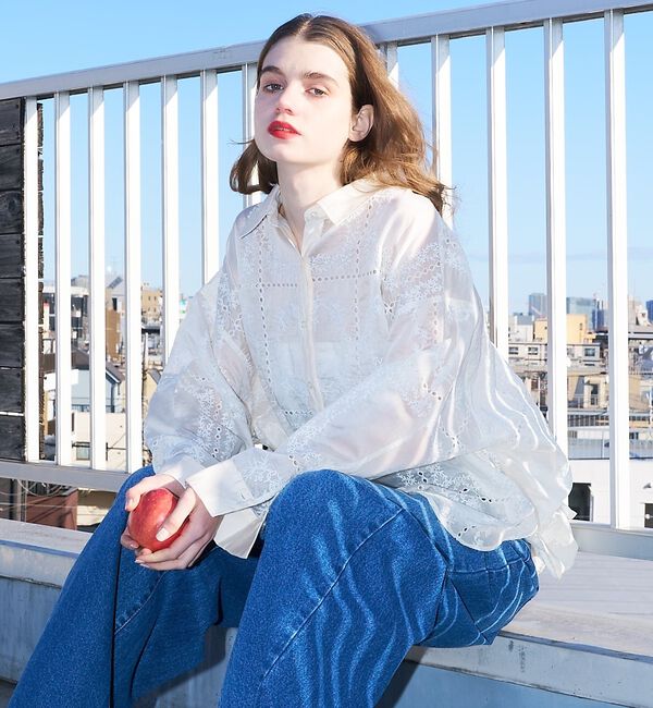 abahouse mavie「【シアー素材】総レースクレリックシャツ/春服/レイヤード/透け感/大人フェミニン」|シャツ・ブラウス|