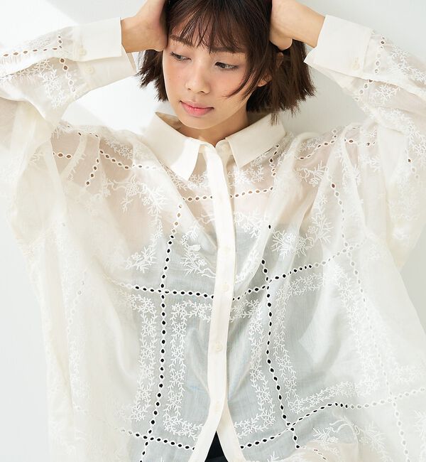 abahouse mavie「【シアー素材】総レースクレリックシャツ/春服/レイヤード/透け感/大人フェミニン」|シャツ・ブラウス|