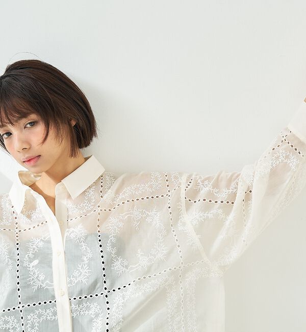 abahouse mavie「【シアー素材】総レースクレリックシャツ/春服/レイヤード/透け感/大人フェミニン」|シャツ・ブラウス|