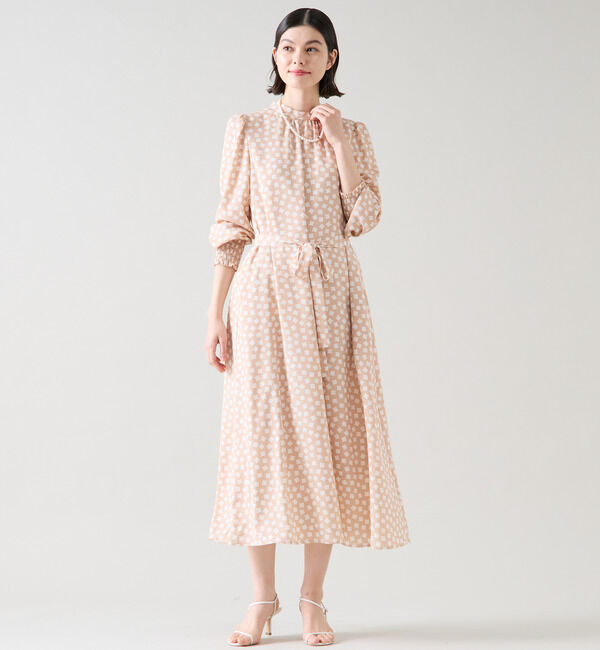 TIARA「ランダムスクエアプリントワンピース」|ワンピース|ピンクベージュ