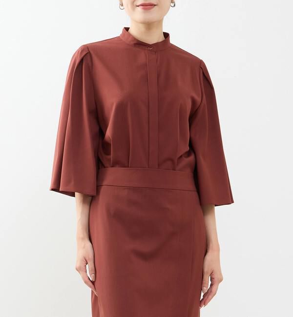 TIARA「フレアスリーブバンドカラーブラウス」|シャツ・ブラウス|レッドブラウン