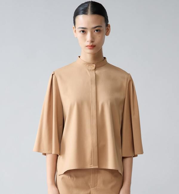 TIARA「フレアスリーブバンドカラーブラウス」|シャツ・ブラウス|ベージュ