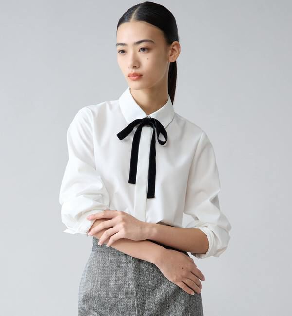 TIARA「バイカラーリボンシャツブラウス」|シャツ・ブラウス|