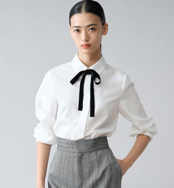 TIARA「バイカラーリボンシャツブラウス」|シャツ・ブラウス|