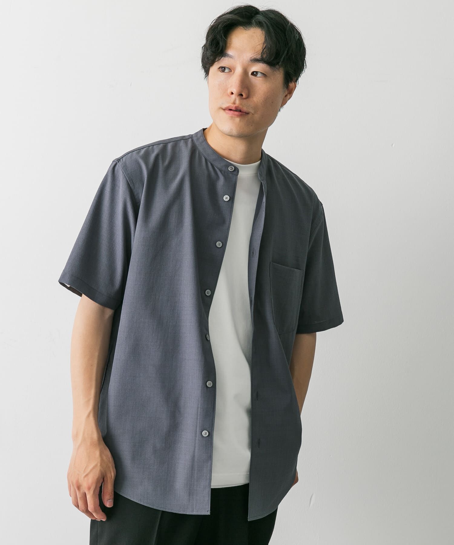 URBAN RESEARCH DOORS「『一部WEB限定』『UR TECH DRYLUXE』バンドカラーシャツ」|シャツ・ブラウス|