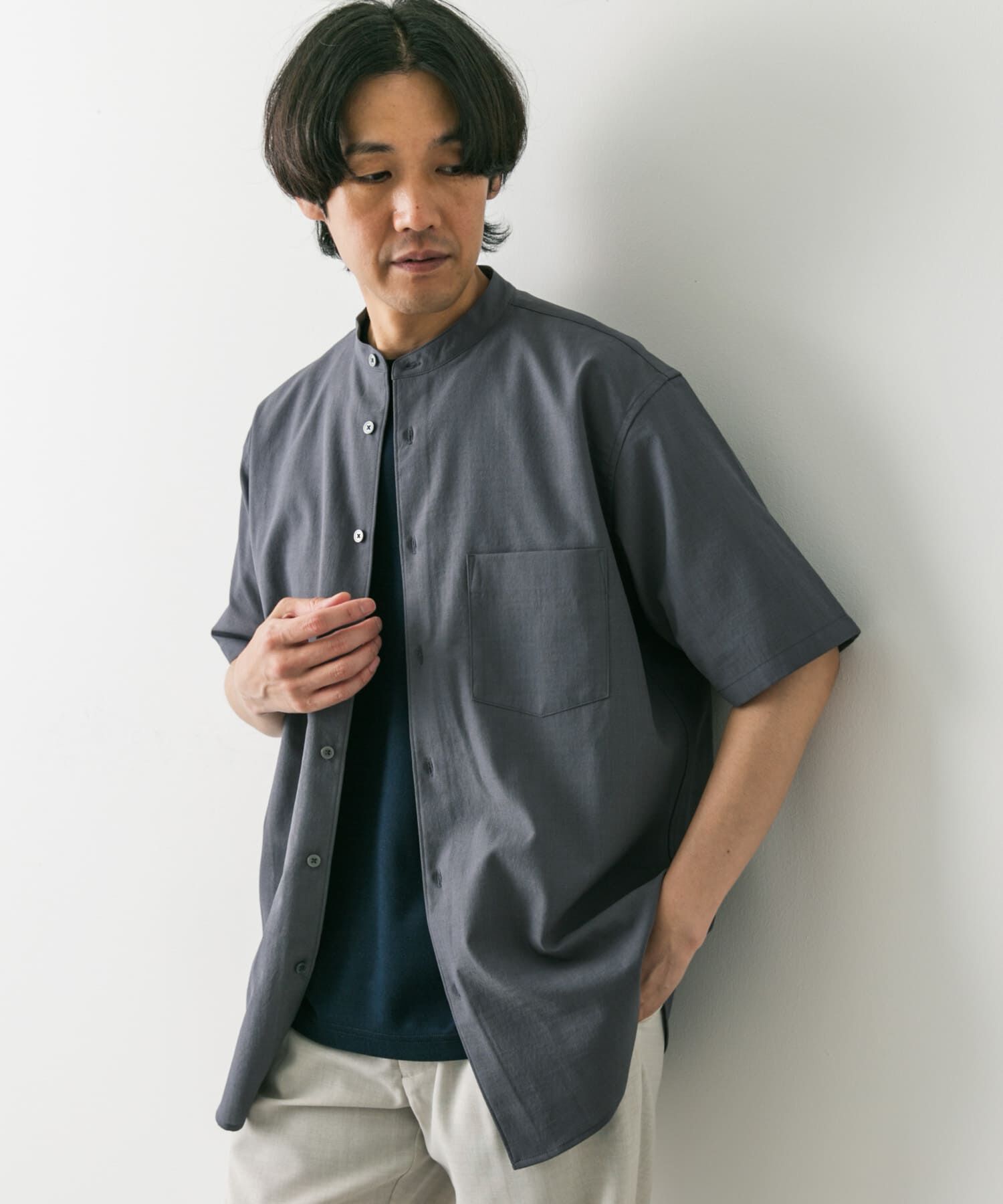 URBAN RESEARCH DOORS「『一部WEB限定』『UR TECH DRYLUXE』バンドカラーシャツ」|シャツ・ブラウス|