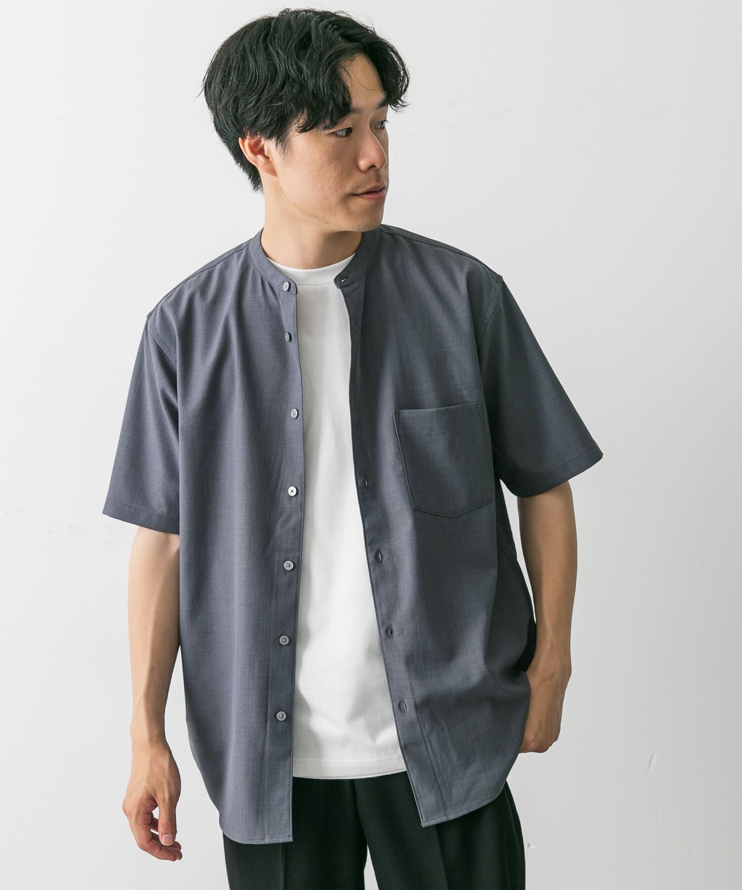 URBAN RESEARCH DOORS「『一部WEB限定』『UR TECH DRYLUXE』バンドカラーシャツ」|シャツ・ブラウス|