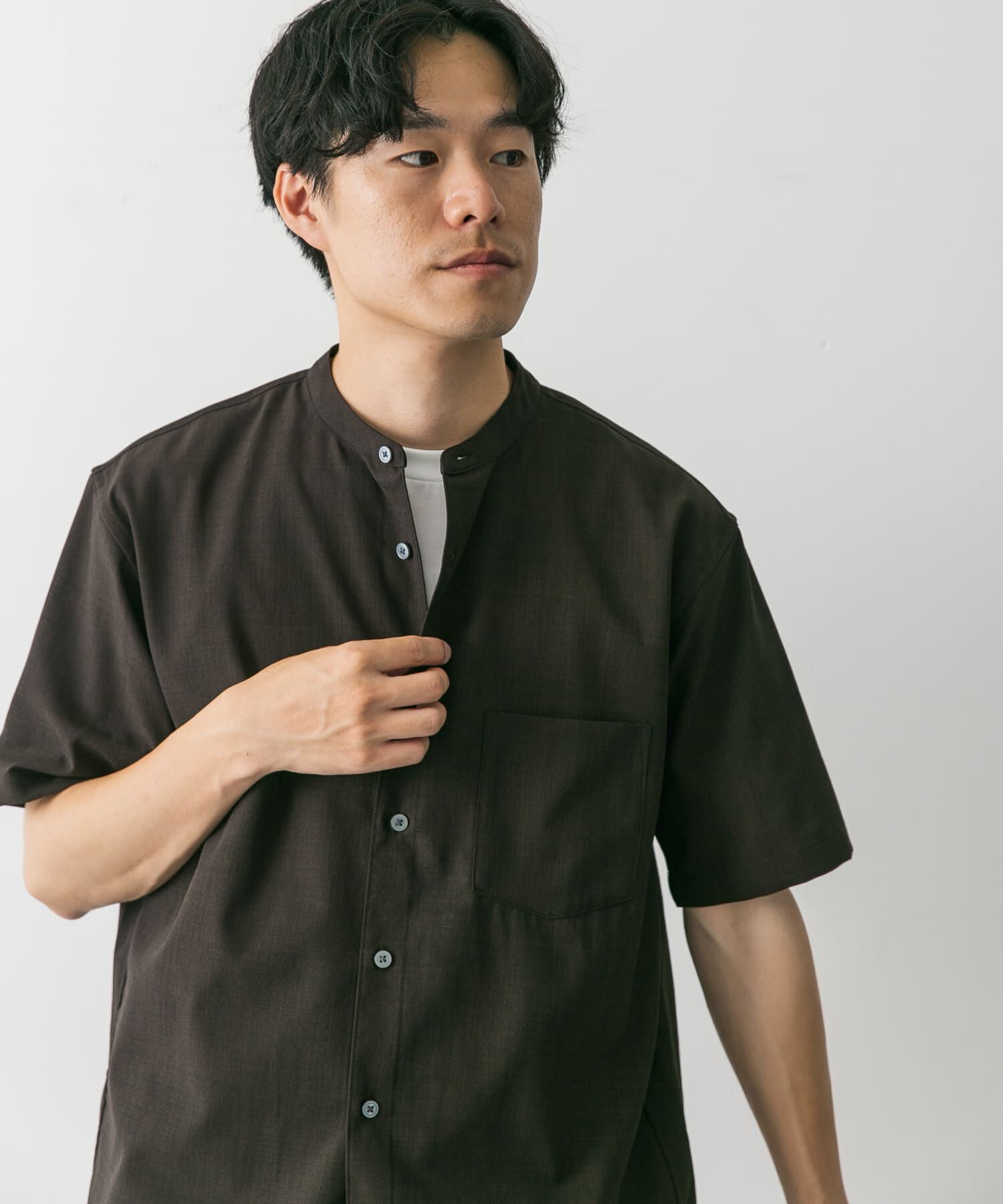 URBAN RESEARCH DOORS「『一部WEB限定』『UR TECH DRYLUXE』バンドカラーシャツ」|シャツ・ブラウス|