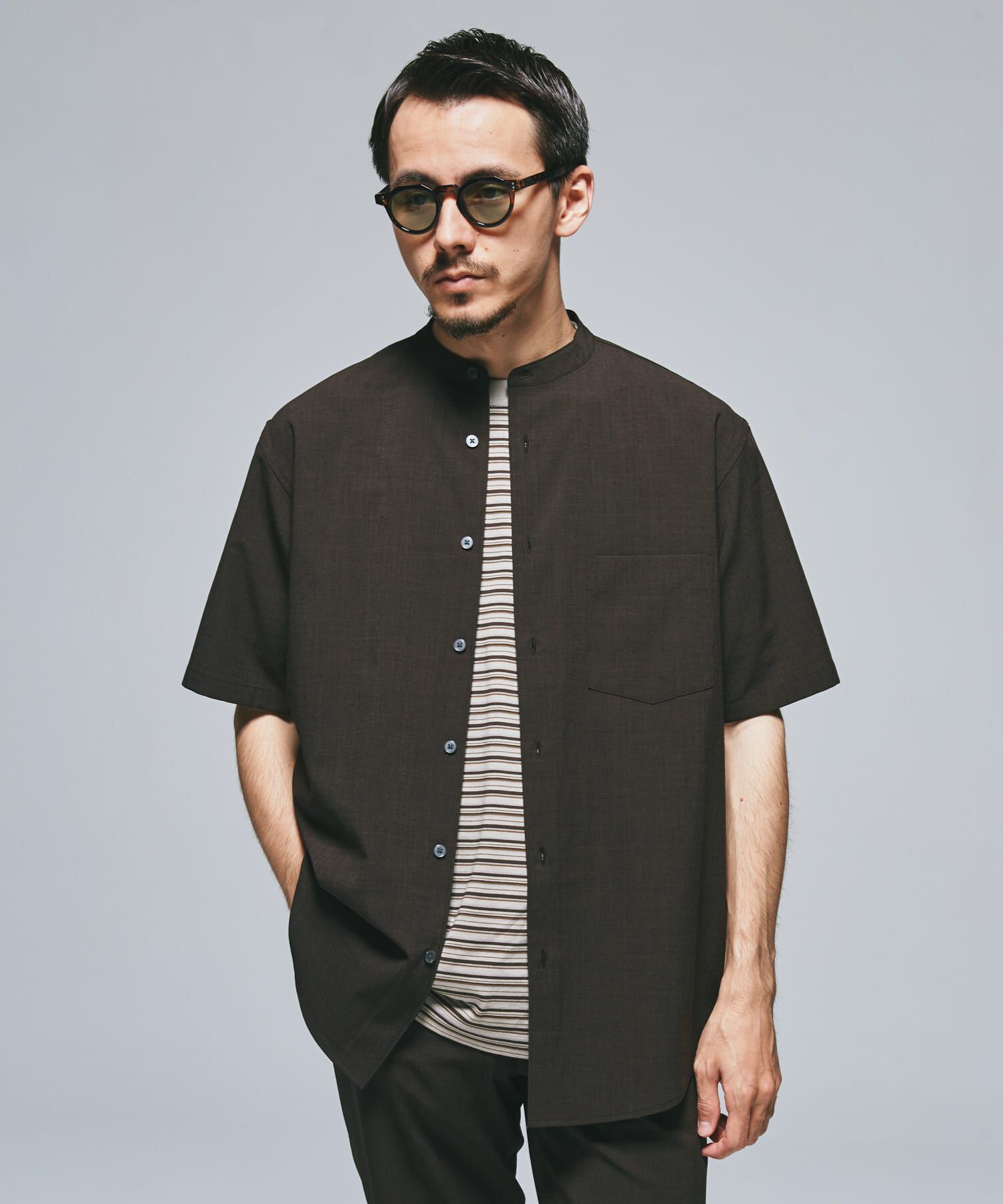 URBAN RESEARCH DOORS「『一部WEB限定』『UR TECH DRYLUXE』バンドカラーシャツ」|シャツ・ブラウス|