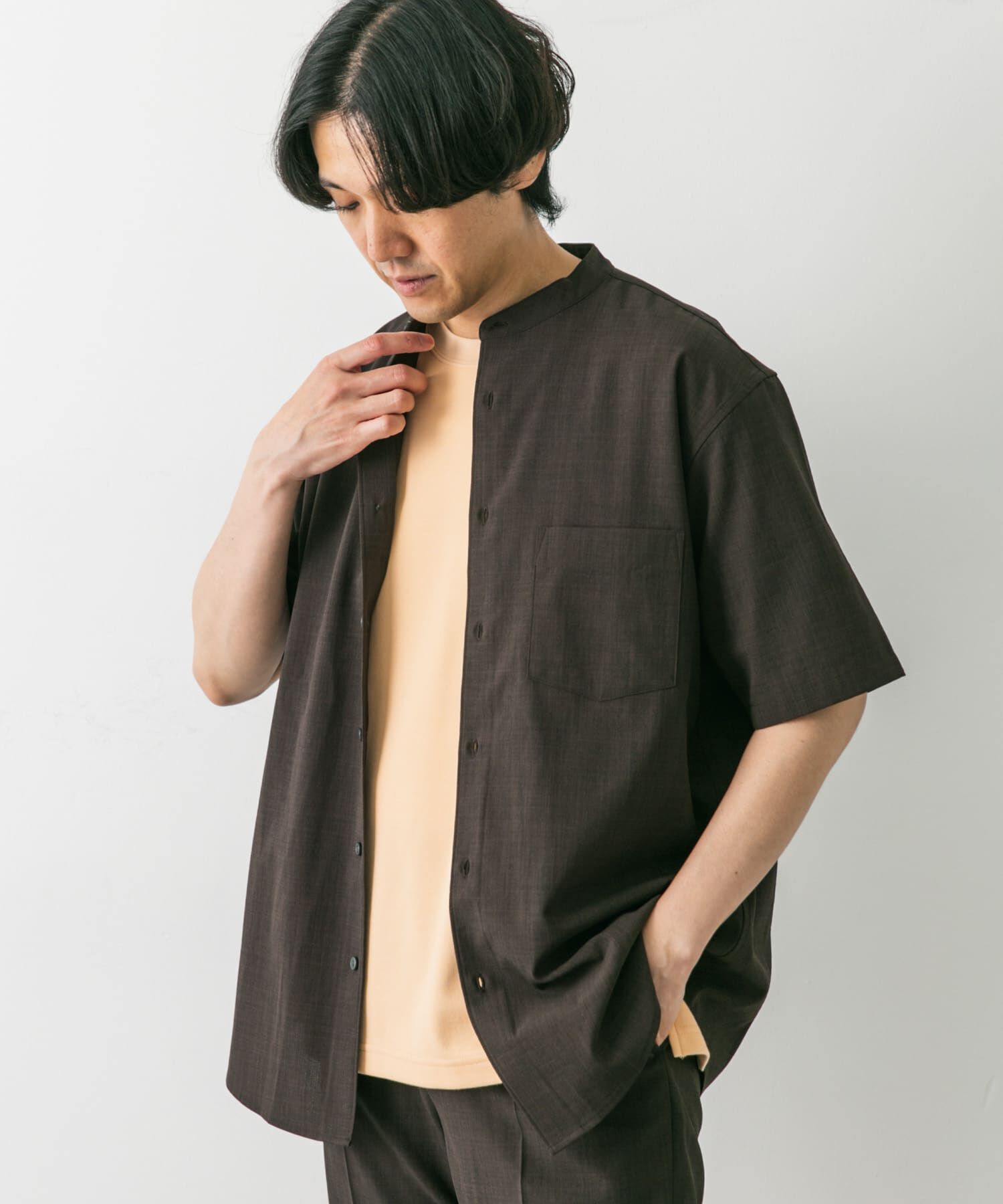 URBAN RESEARCH DOORS「『一部WEB限定』『UR TECH DRYLUXE』バンドカラーシャツ」|シャツ・ブラウス|