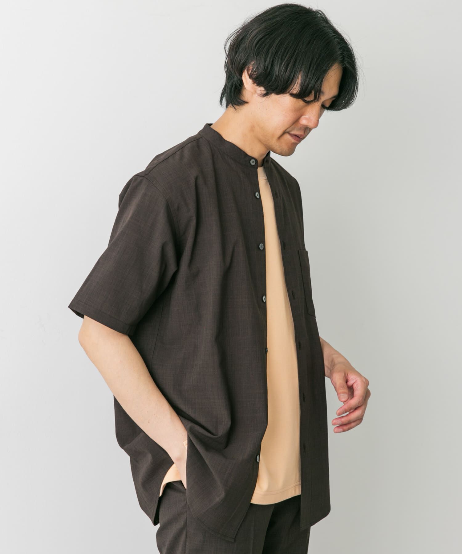 URBAN RESEARCH DOORS「『一部WEB限定』『UR TECH DRYLUXE』バンドカラーシャツ」|シャツ・ブラウス|