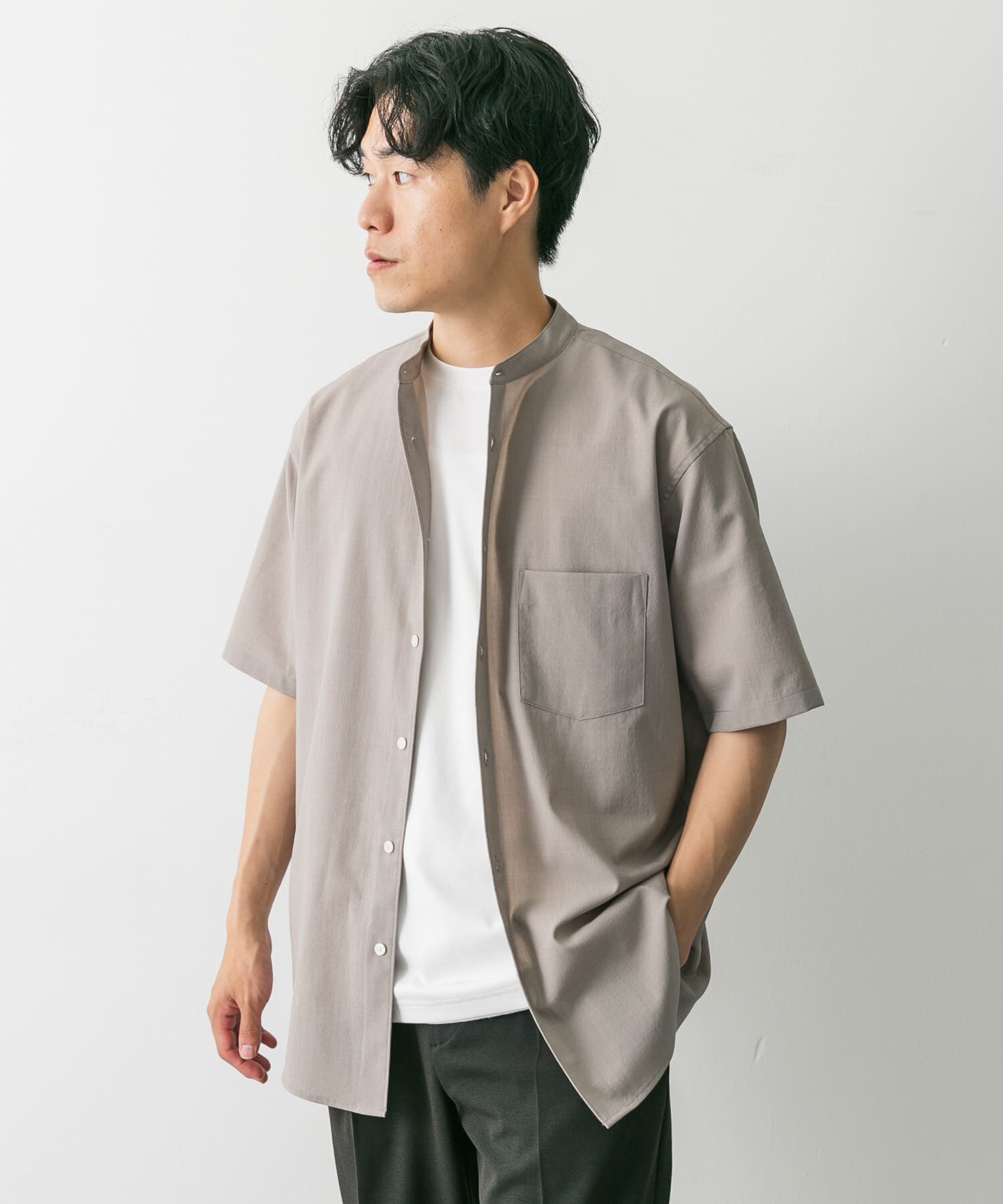 URBAN RESEARCH DOORS「『一部WEB限定』『UR TECH DRYLUXE』バンドカラーシャツ」|シャツ・ブラウス|