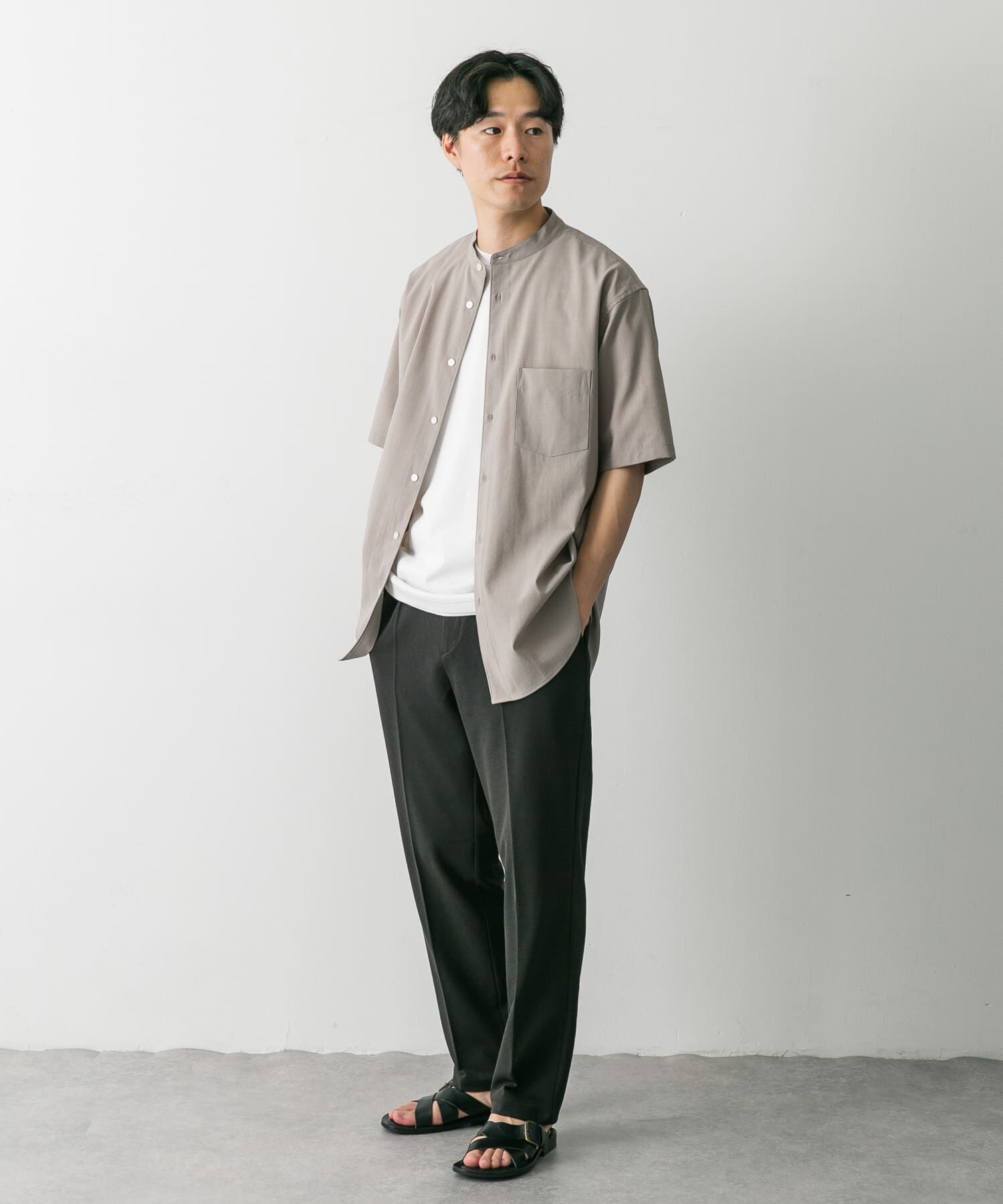URBAN RESEARCH DOORS「『一部WEB限定』『UR TECH DRYLUXE』バンドカラーシャツ」|シャツ・ブラウス|