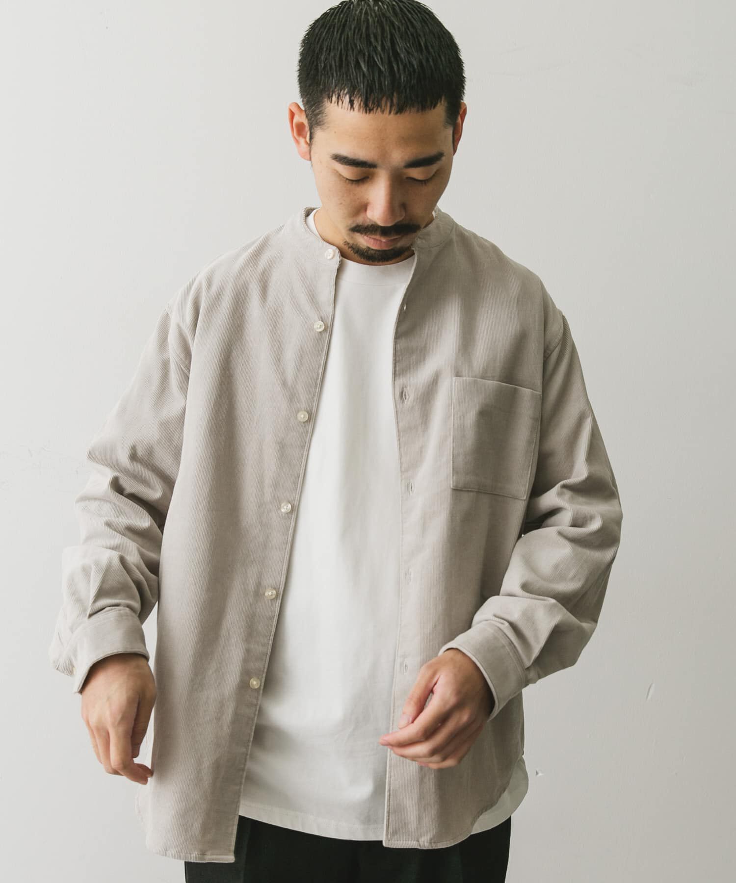 URBAN RESEARCH DOORS「『UR TECH』コーデュロイバンドカラーシャツ」|シャツ・ブラウス|