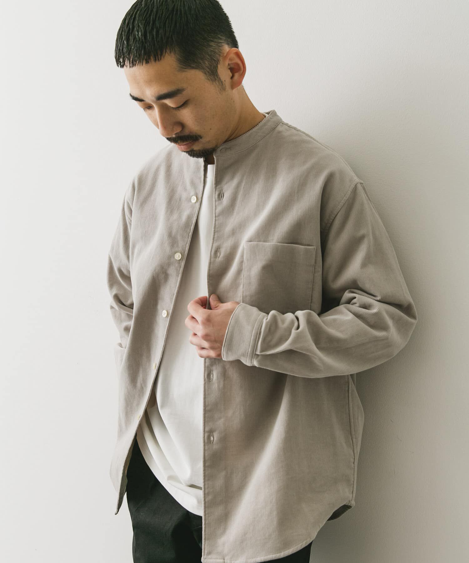 URBAN RESEARCH DOORS「『UR TECH』コーデュロイバンドカラーシャツ」|シャツ・ブラウス|