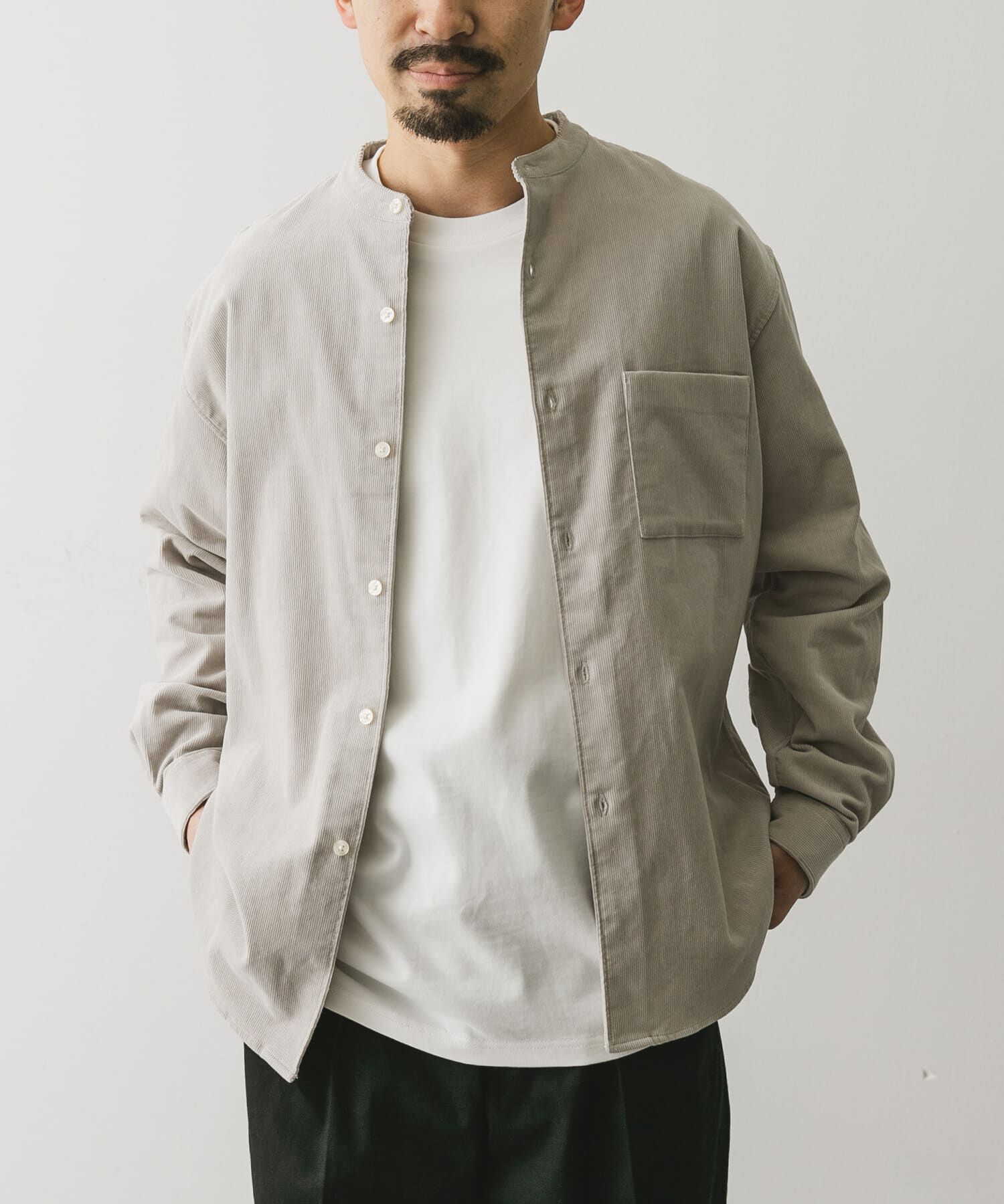 URBAN RESEARCH DOORS「『UR TECH』コーデュロイバンドカラーシャツ」|シャツ・ブラウス|