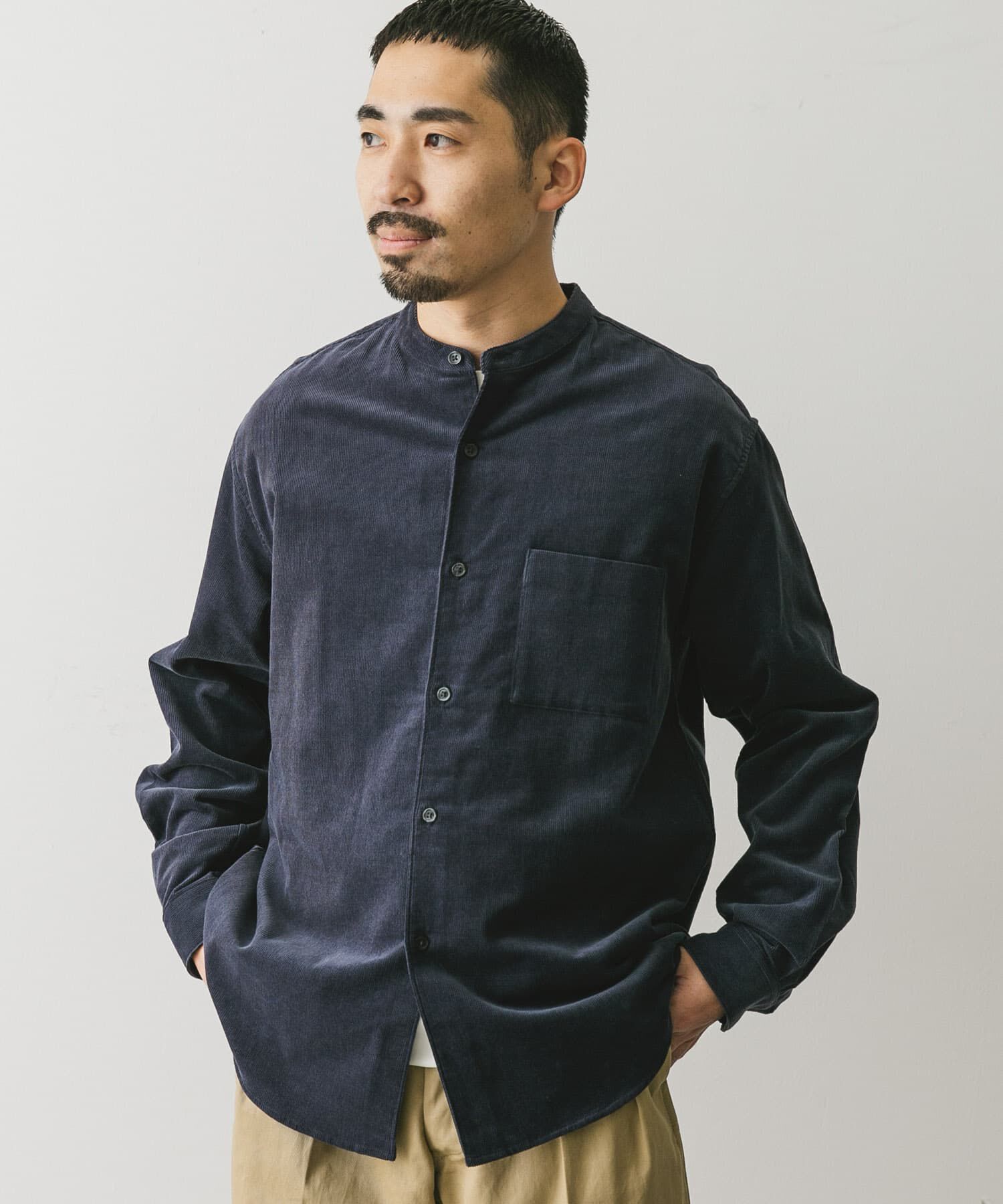 URBAN RESEARCH DOORS「『UR TECH』コーデュロイバンドカラーシャツ」|シャツ・ブラウス|