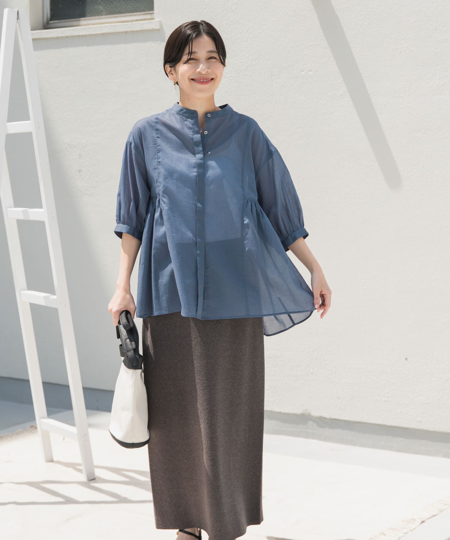 URBAN RESEARCH DOORS「『UR TECH』ボイルサイドギャザーブラウス」|シャツ・ブラウス|