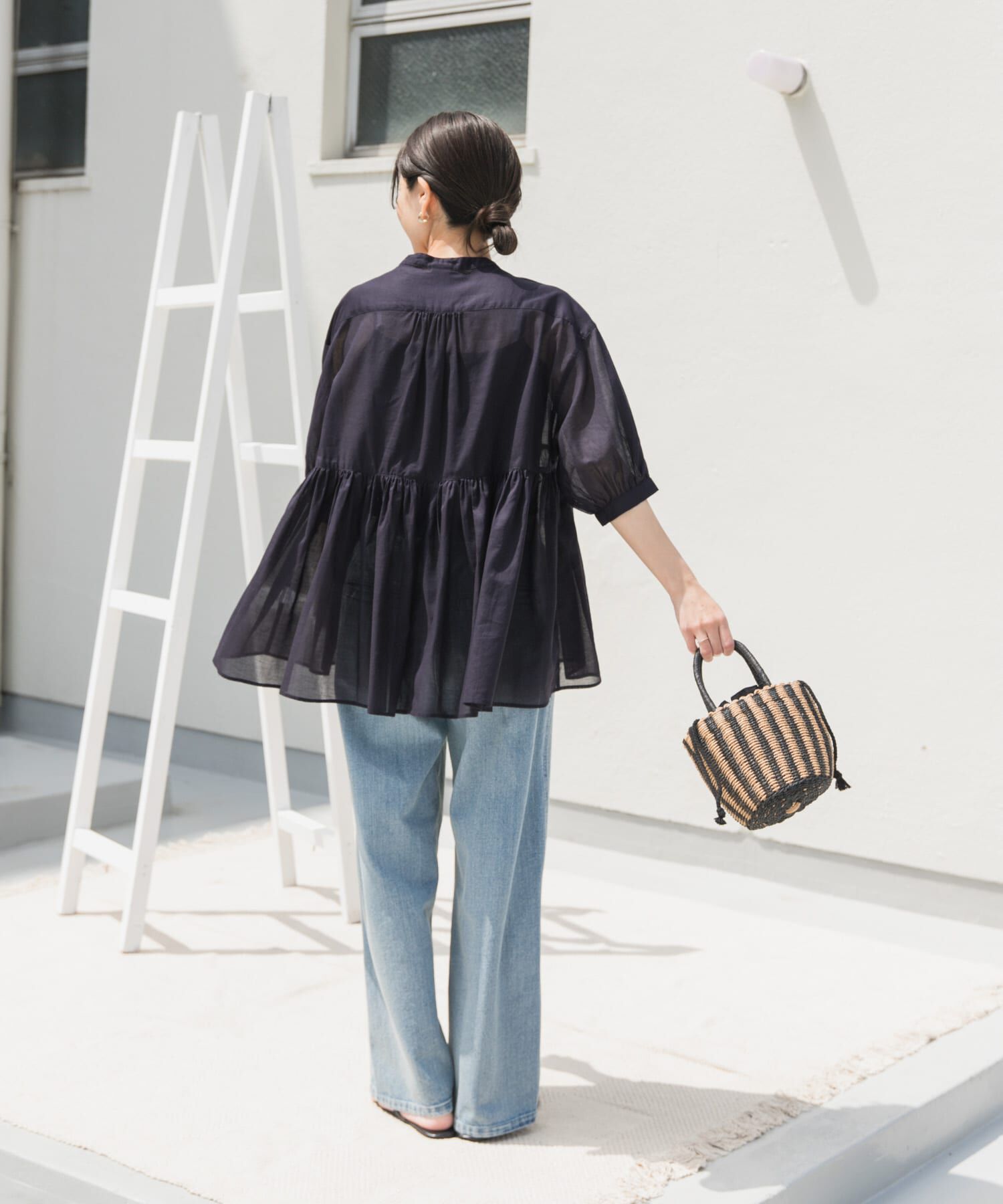 URBAN RESEARCH DOORS「『UR TECH』ボイルサイドギャザーブラウス」|シャツ・ブラウス|