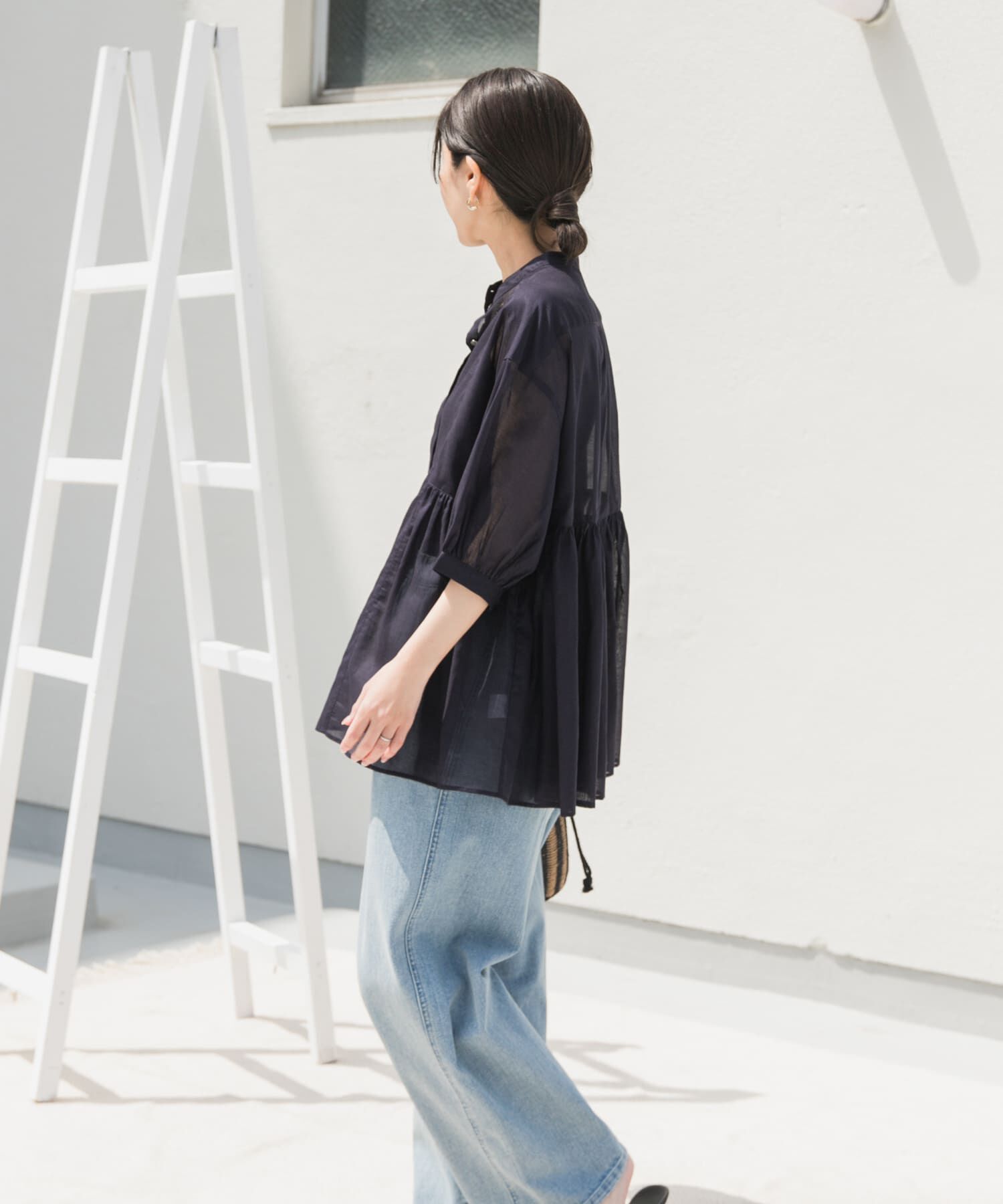 URBAN RESEARCH DOORS「『UR TECH』ボイルサイドギャザーブラウス」|シャツ・ブラウス|