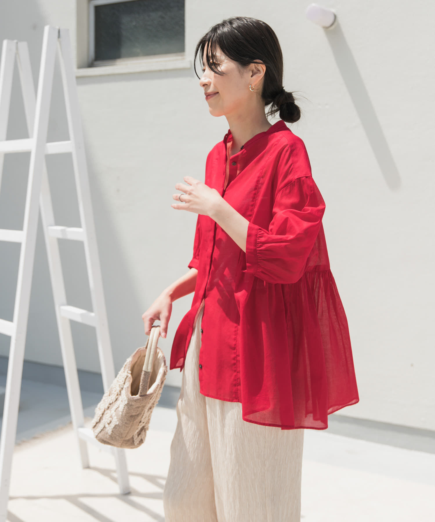 URBAN RESEARCH DOORS「『UR TECH』ボイルサイドギャザーブラウス」|シャツ・ブラウス|