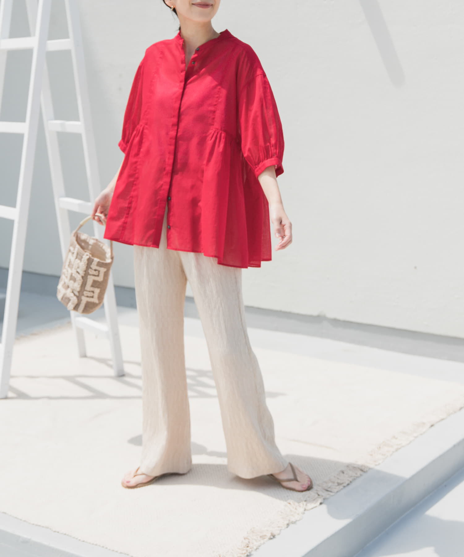 URBAN RESEARCH DOORS「『UR TECH』ボイルサイドギャザーブラウス」|シャツ・ブラウス|