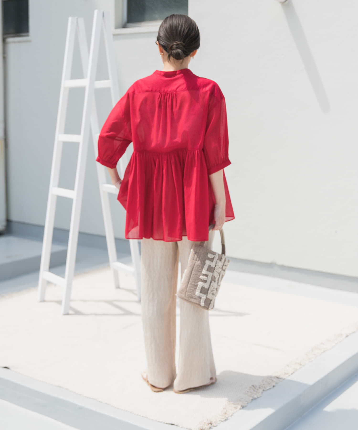 URBAN RESEARCH DOORS「『UR TECH』ボイルサイドギャザーブラウス」|シャツ・ブラウス|