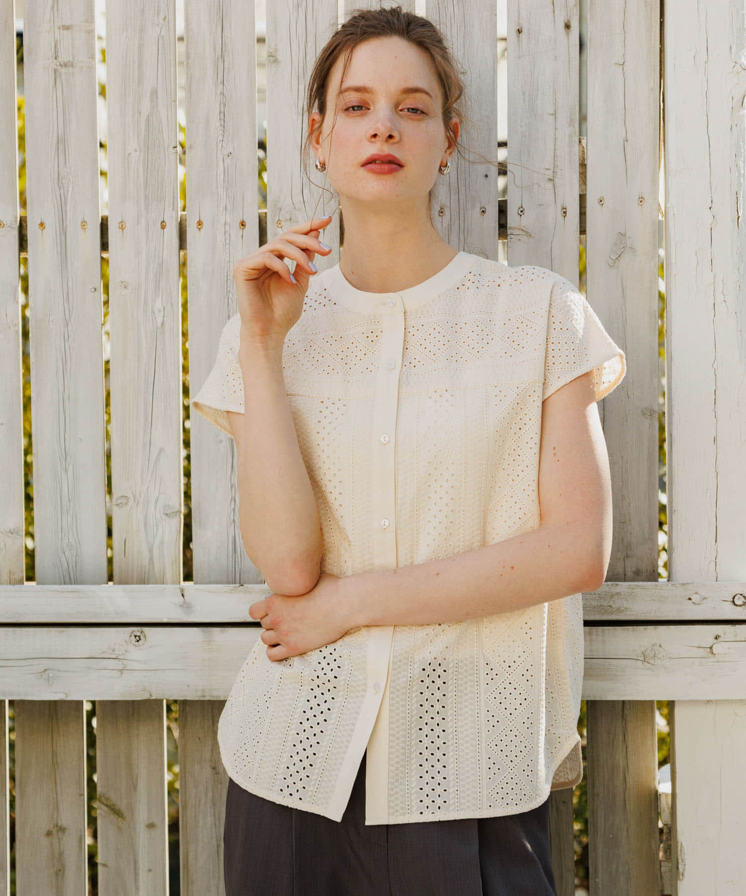 Sonny Label 「『WEB限定』バンドカラーコットンレースシャツ」|シャツ・ブラウス|