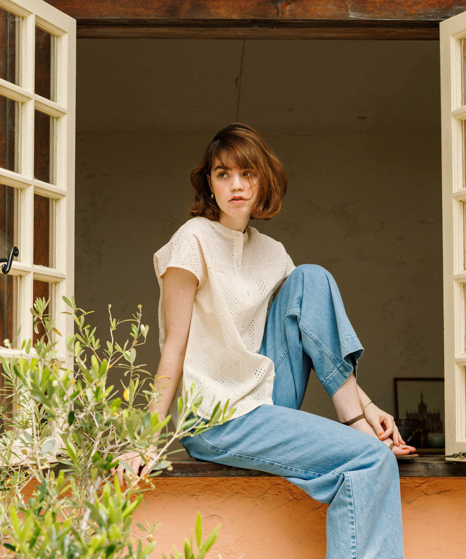 Sonny Label 「『WEB限定』バンドカラーコットンレースシャツ」|シャツ・ブラウス|