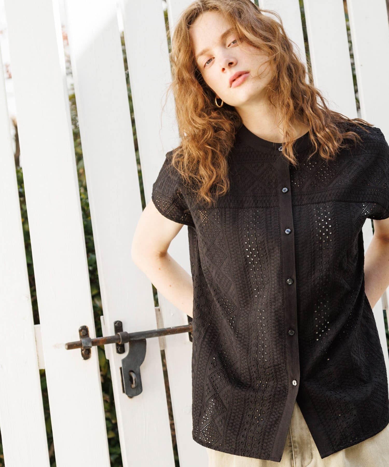 Sonny Label 「『WEB限定』バンドカラーコットンレースシャツ」|シャツ・ブラウス|