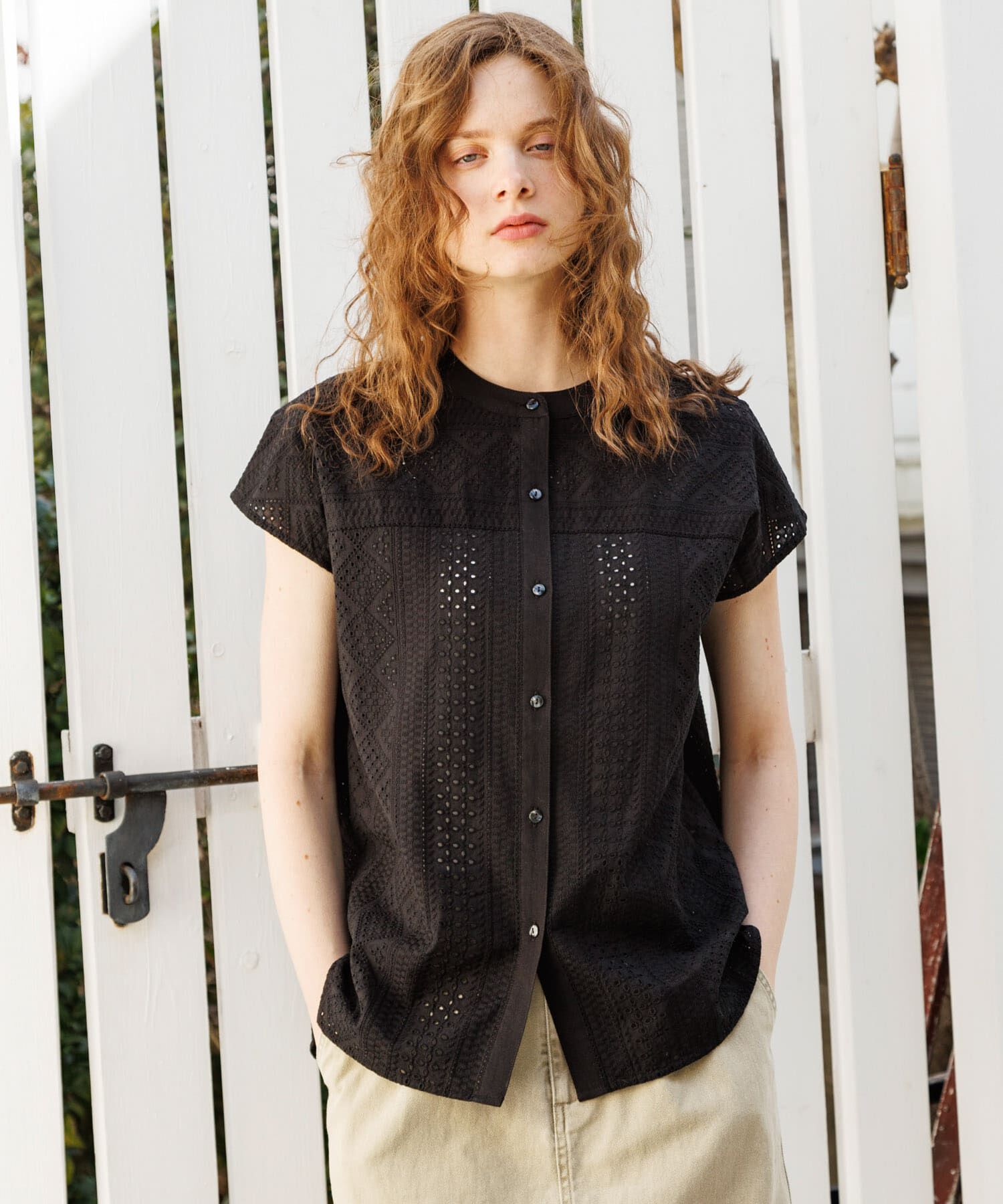 Sonny Label 「『WEB限定』バンドカラーコットンレースシャツ」|シャツ・ブラウス|