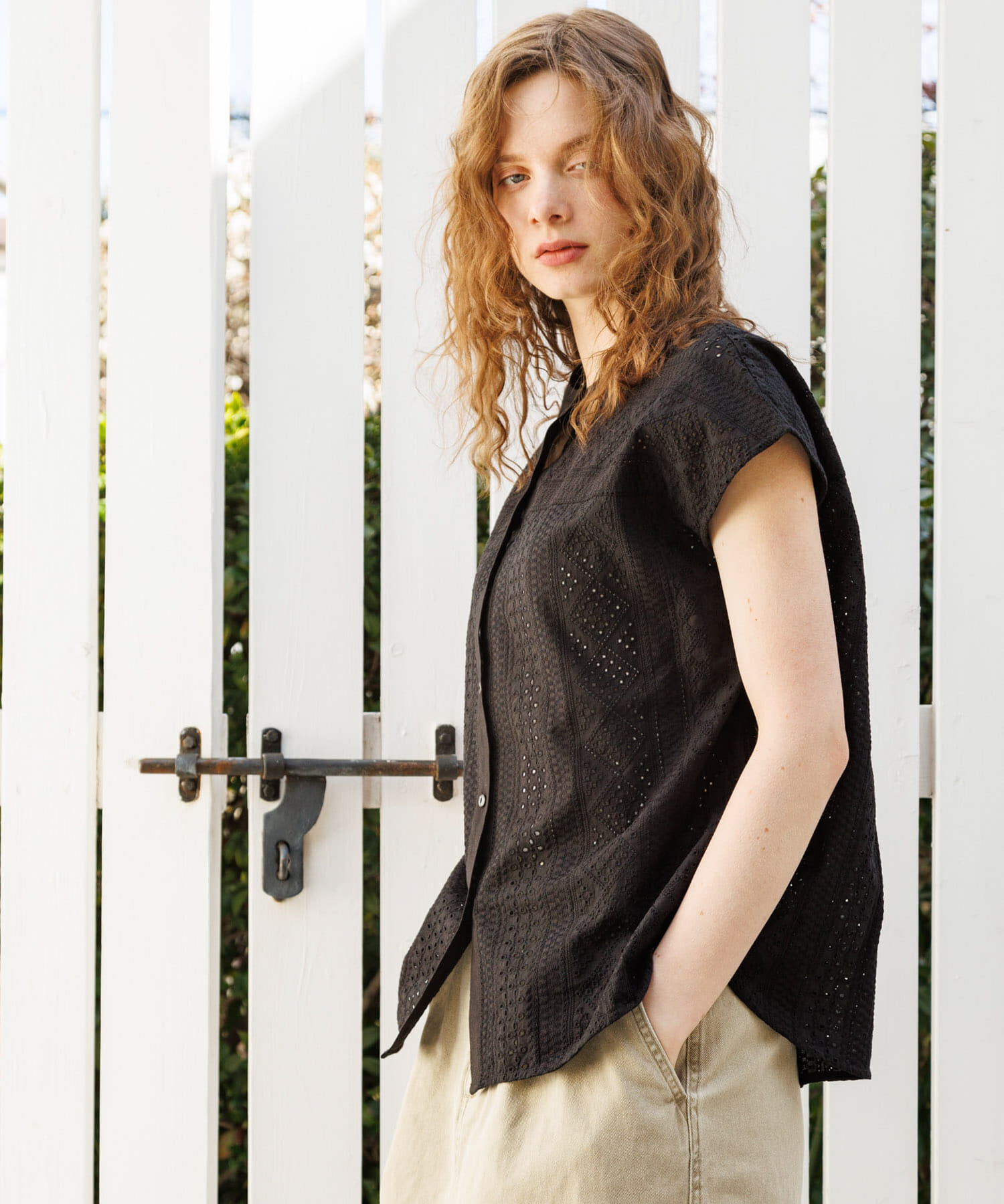 Sonny Label 「『WEB限定』バンドカラーコットンレースシャツ」|シャツ・ブラウス|