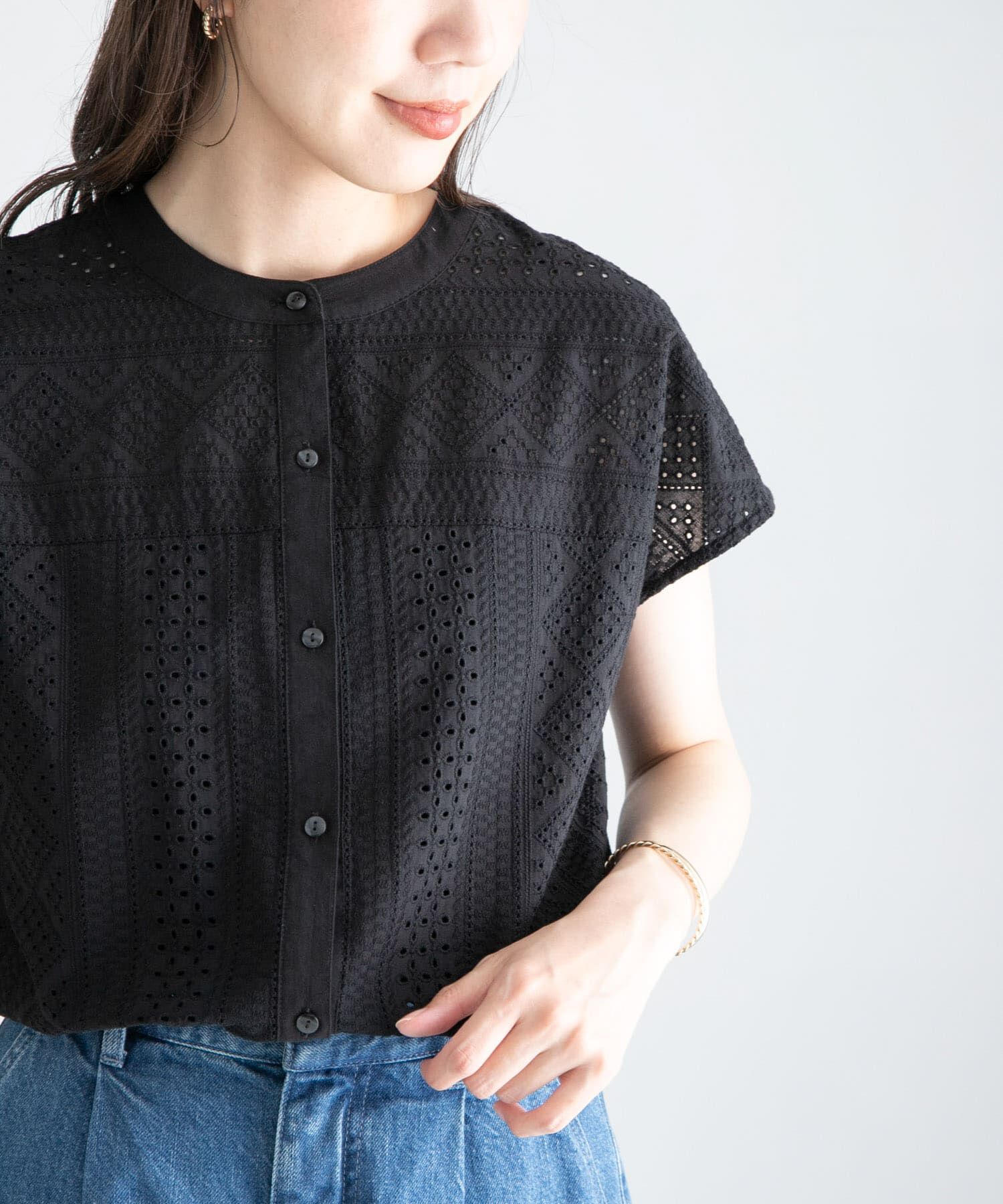 Sonny Label 「『WEB限定』バンドカラーコットンレースシャツ」|シャツ・ブラウス|