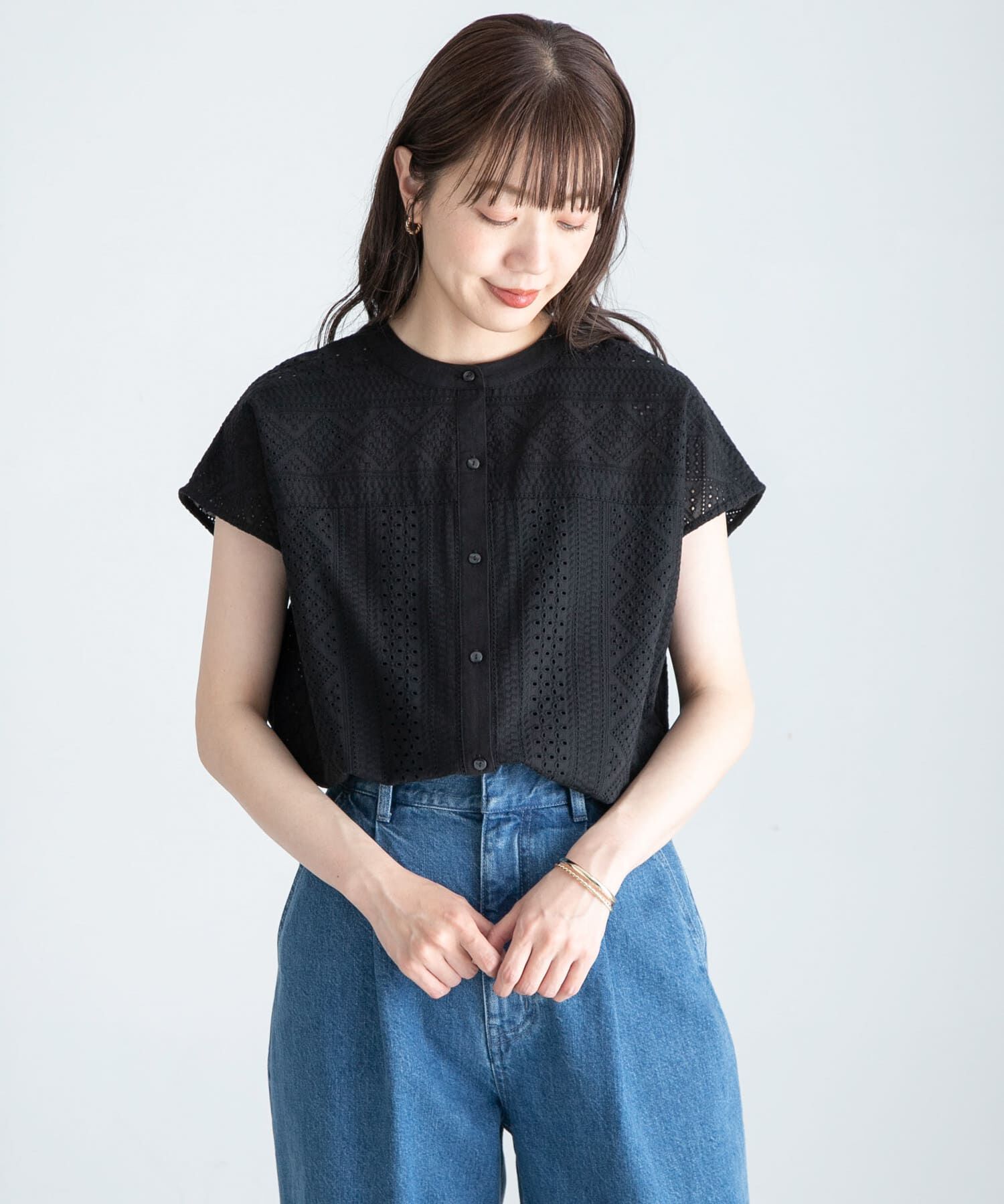 Sonny Label 「『WEB限定』バンドカラーコットンレースシャツ」|シャツ・ブラウス|