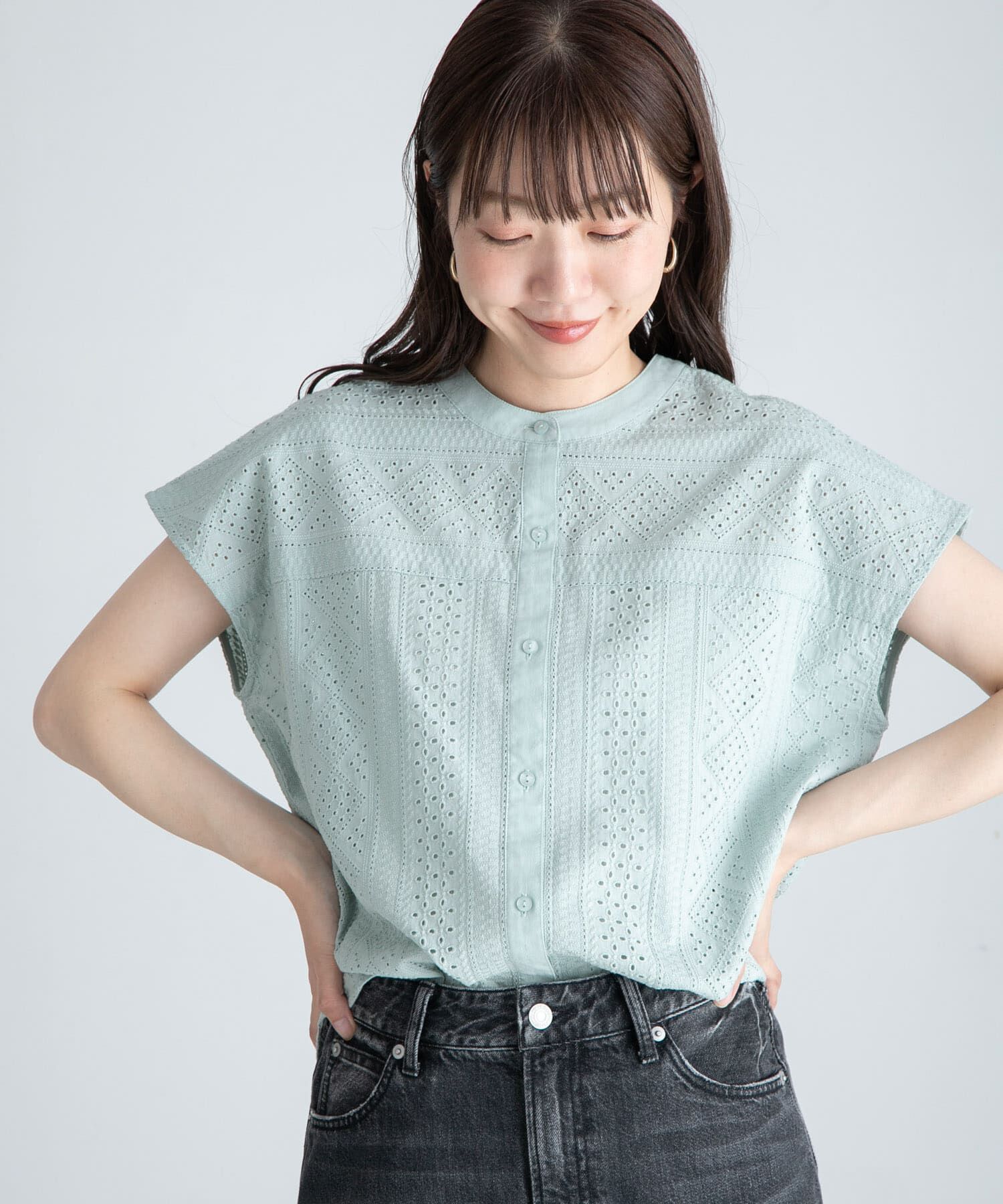 Sonny Label 「『WEB限定』バンドカラーコットンレースシャツ」|シャツ・ブラウス|