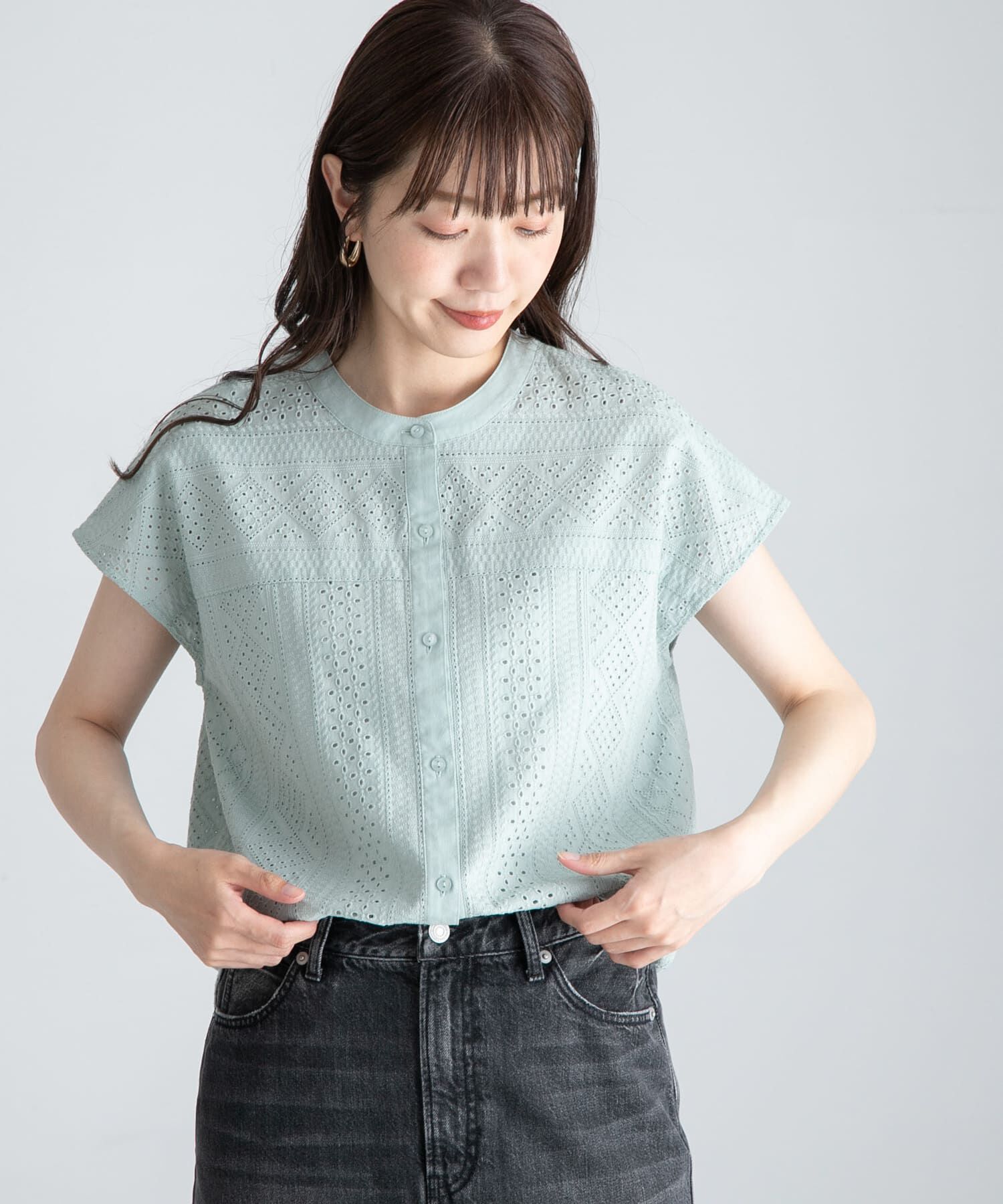 Sonny Label 「『WEB限定』バンドカラーコットンレースシャツ」|シャツ・ブラウス|
