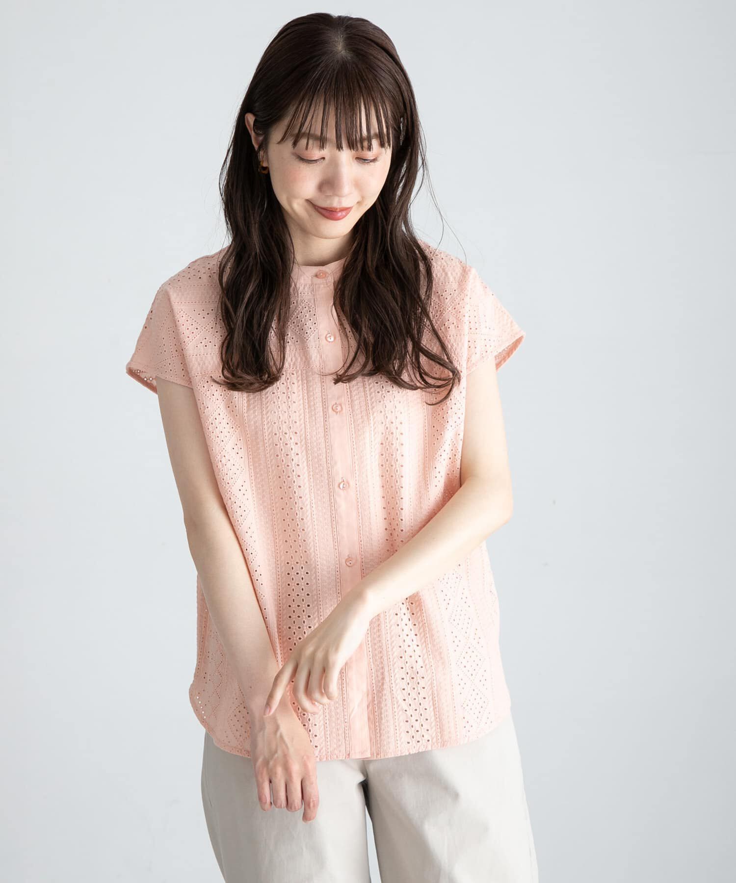 Sonny Label 「『WEB限定』バンドカラーコットンレースシャツ」|シャツ・ブラウス|